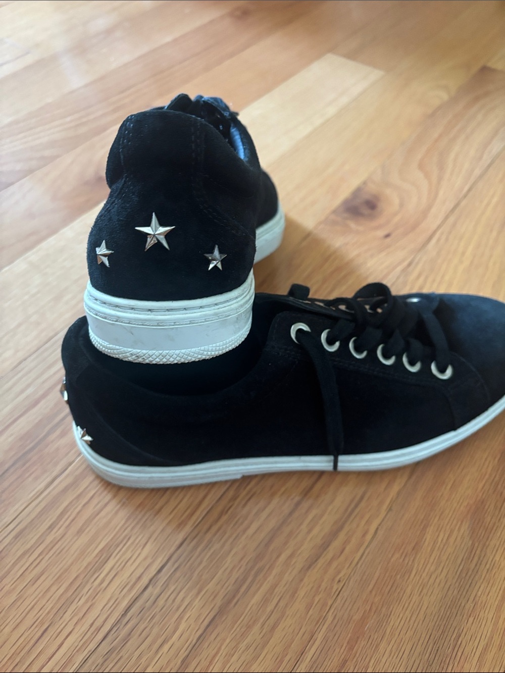 Men's Jimmy Choo Black Suede Casual Sneakers with Star Stud Details